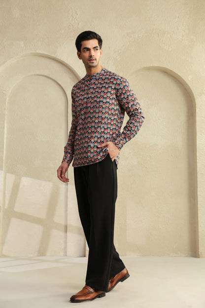 Black Red Abstract Shirt Kurta