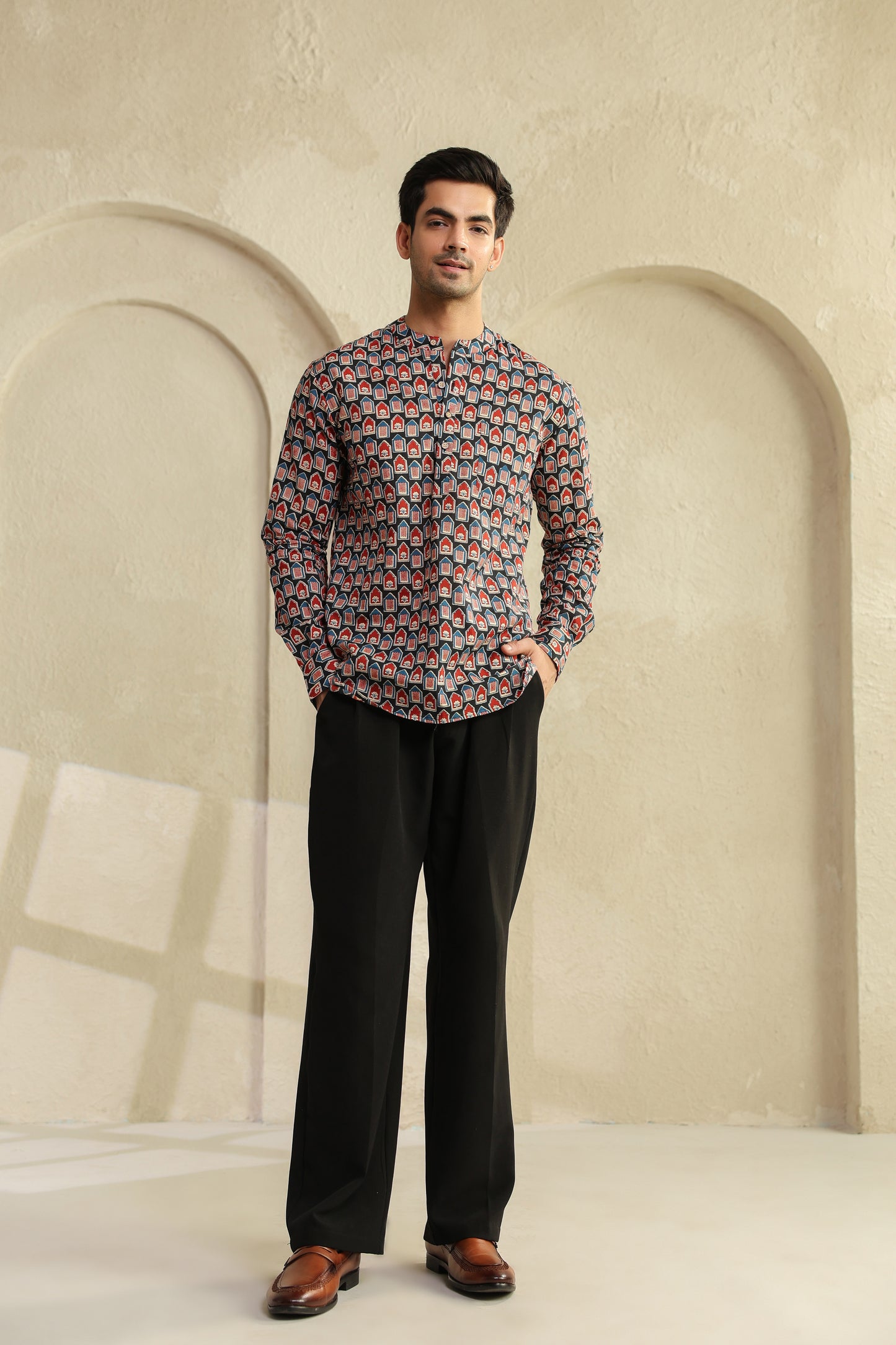 Black Red Abstract Shirt Kurta