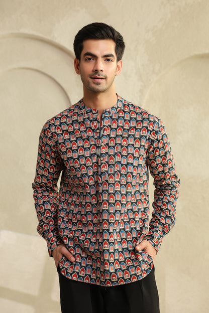 Black Red Abstract Shirt Kurta