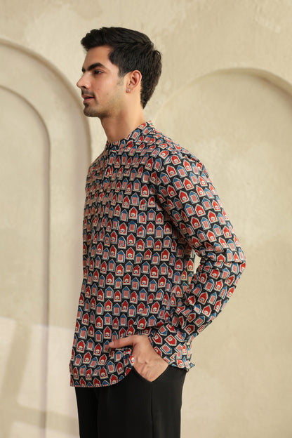 Black Red Abstract Shirt Kurta