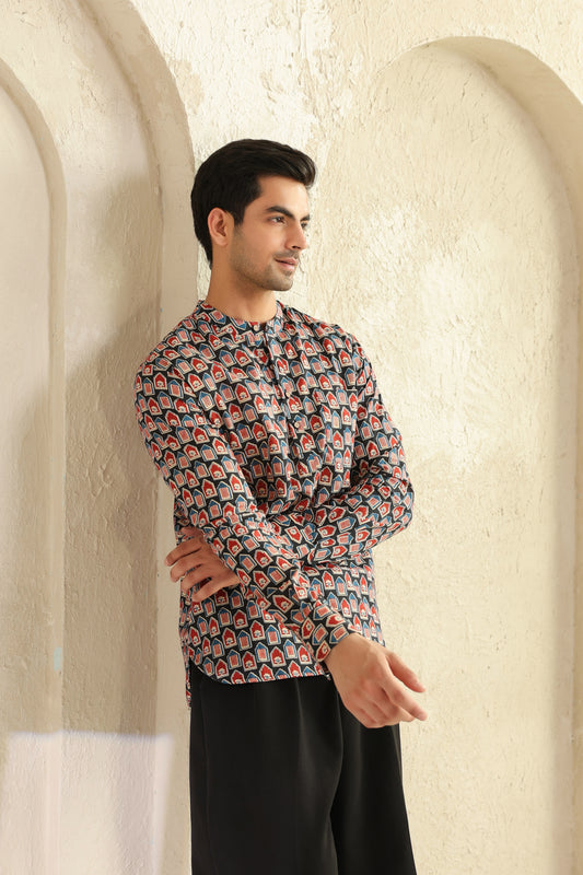 Black Red Abstract Shirt Kurta