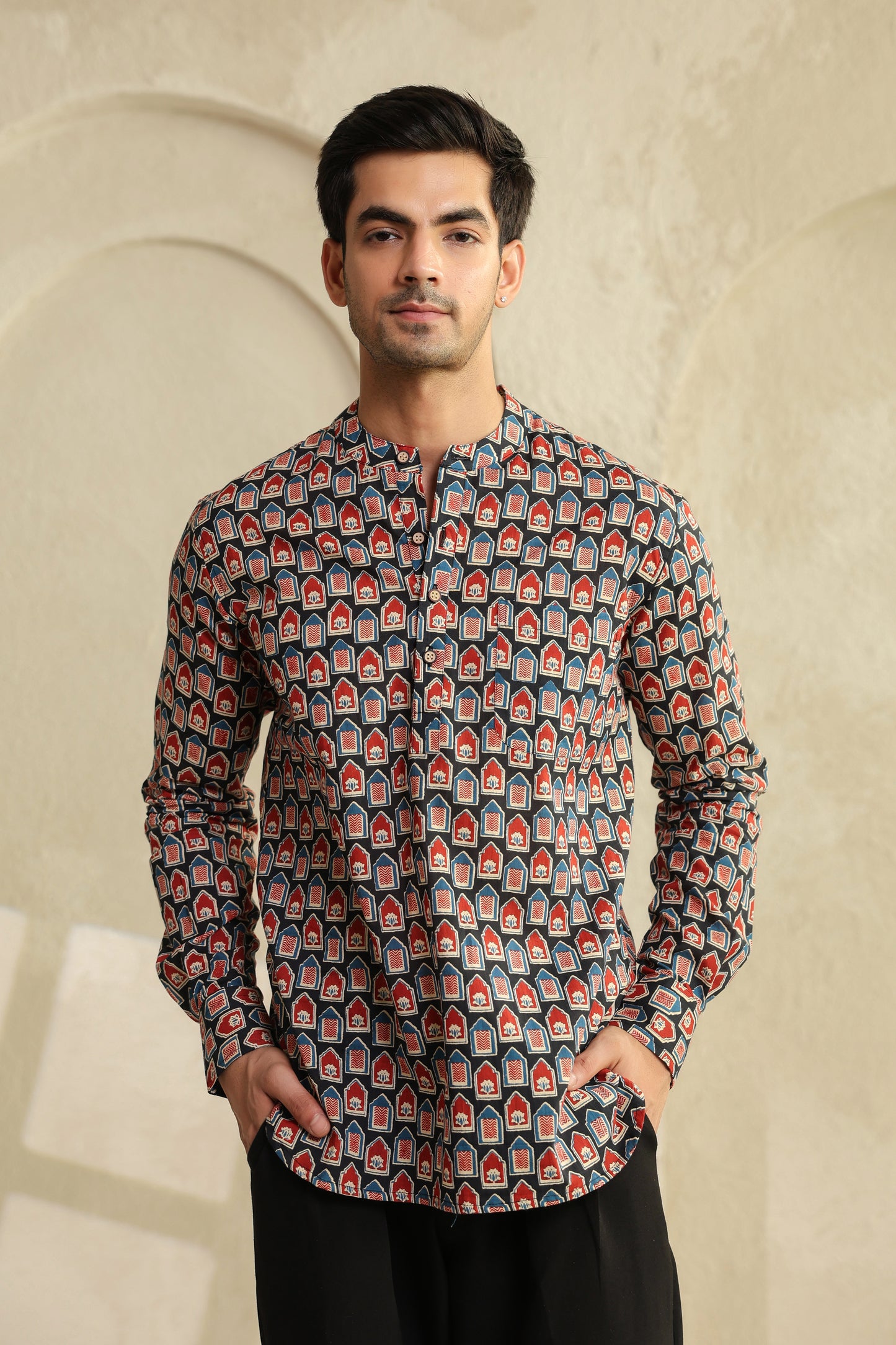Black Red Abstract Shirt Kurta