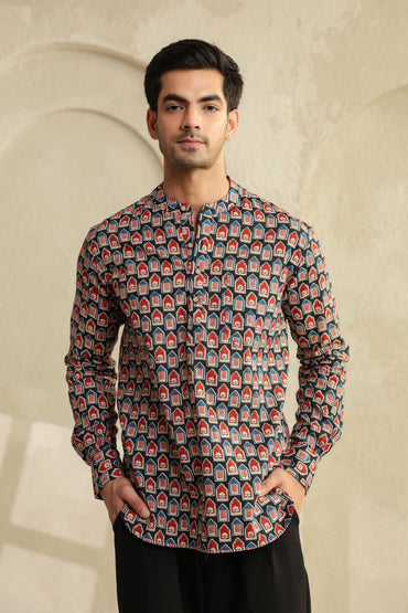 Black Red Abstract Shirt Kurta