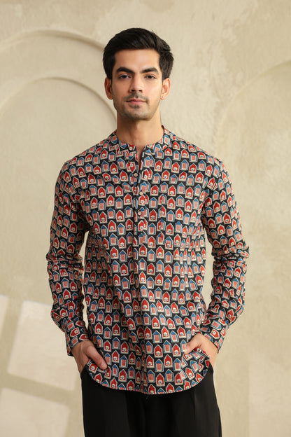 Black Red Abstract Shirt Kurta