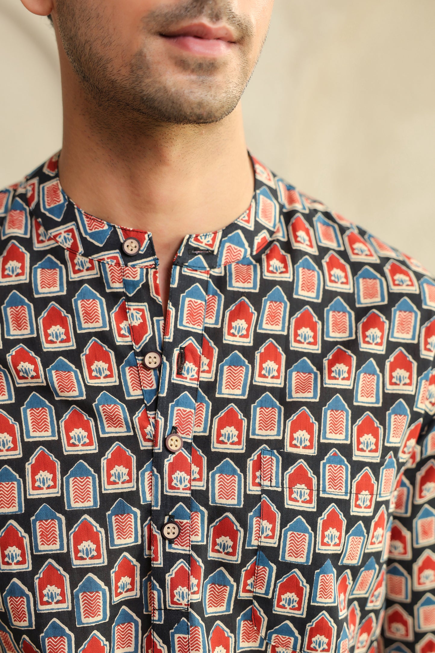 Black Red Abstract Shirt Kurta