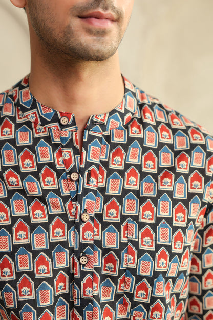 Black Red Abstract Shirt Kurta