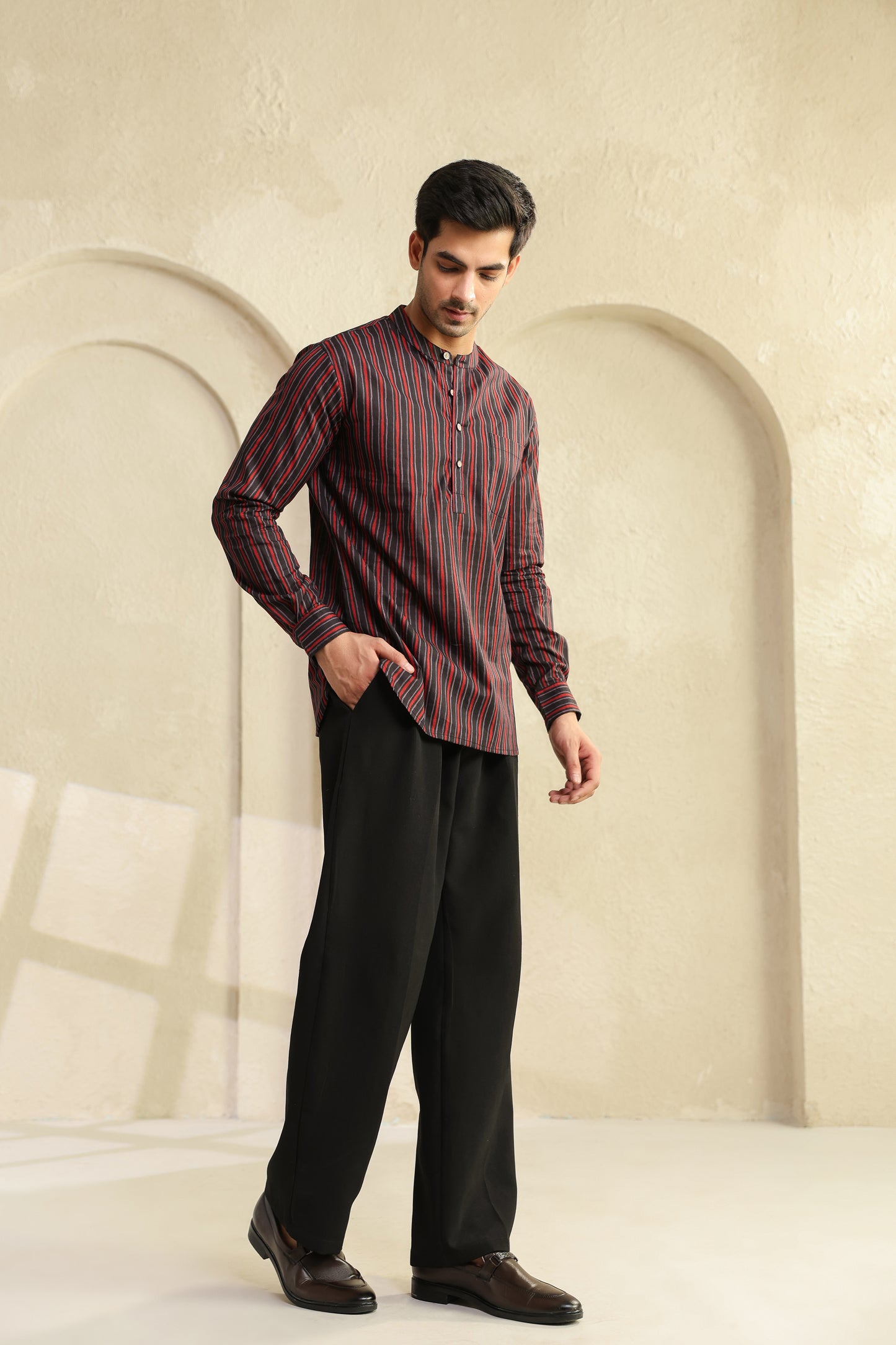 Black red stripe shirt kurta