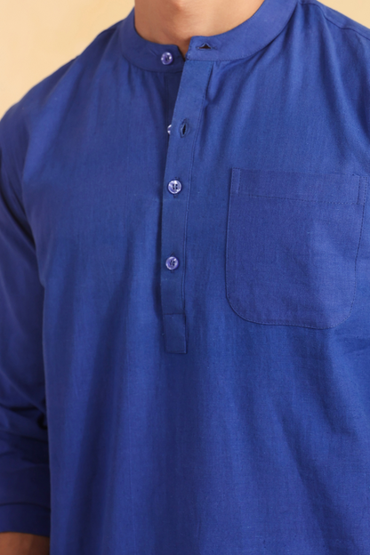 Blue Linen Blend Shirt Kurta